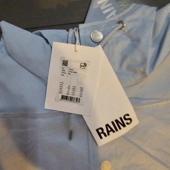 Rains Women's Sky Fishtail Hem Button Down Long Jacket Size Large